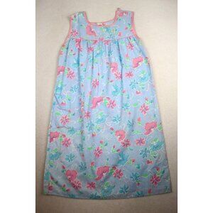 VINTAGE BLUE FLORAL PRINT SLEEVELESS NIGHT GOWN HOUSE DRESS - SIZE S - SILIN